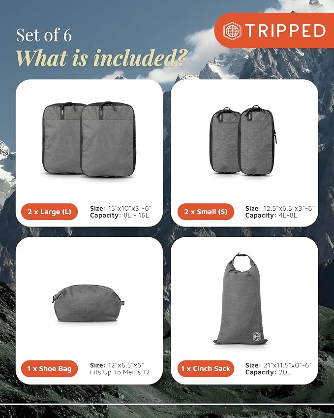 Compression Packing Cubes for Travel by TRIPPED – 6-Piece Premium Set - Image 3