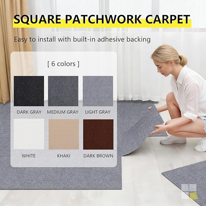 15pc 12" x 12" Self-Adhesive Carpet Tiles, Economical Temporary Flooring - Image 3