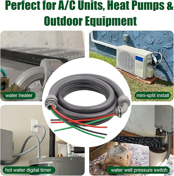 8FT Liquid-Tight Conduit Kit, 1/2" Pre-Wired Electrical Whip - Image 6