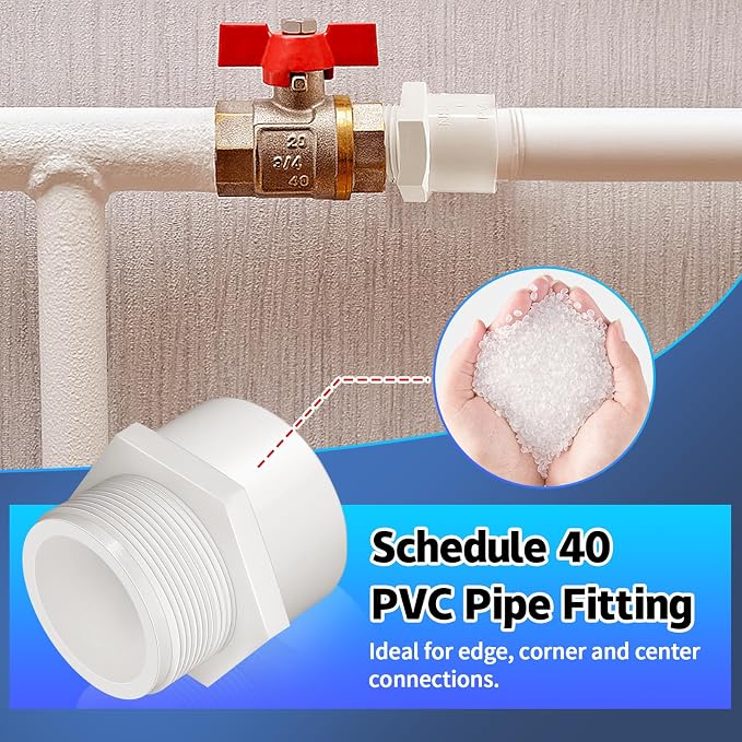 5Pcs White PVC Pipe Fittings, 1-1/4inch NPT Male Thread Pipe Fitting Adapter - Image 7