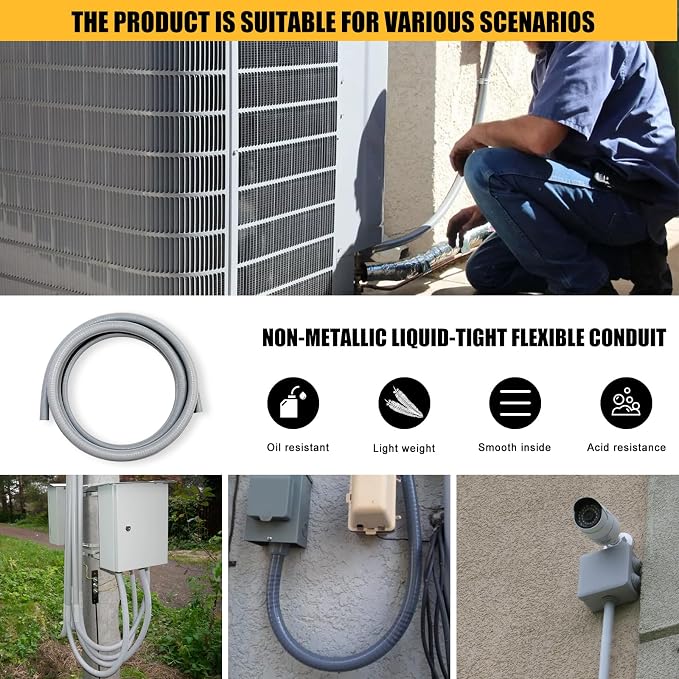 3/4 inch 6 Foot Liquid-Tight Conduit Kit, Flexible Non Metallic Electrical - Image 7