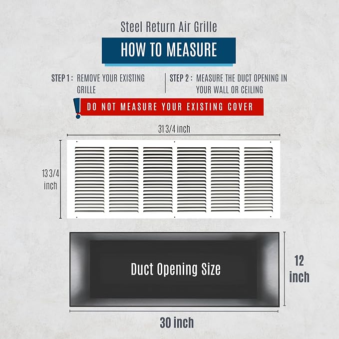 Fits 30x12 Duct Opening | Steel Return Air Grille by Handua | Vent Cover Grill - Image 2