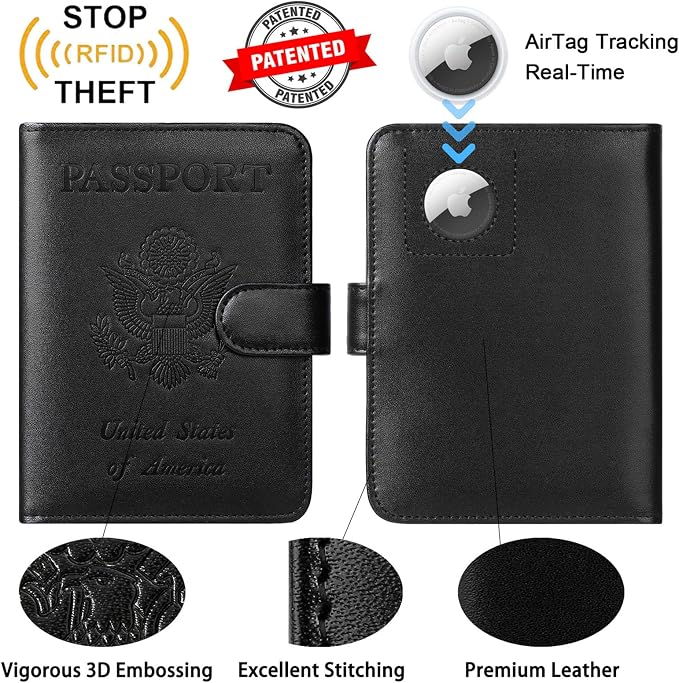 Airtag Passport Holder Cover Wallet RFID Blocking Leather Case Travel - Image 2