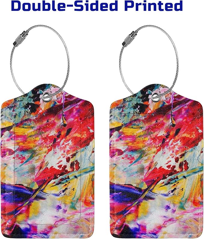 Red Oil-Painting Luggage Tags for Suitcases, Stylish Art Colorful Leather Bag - Image 4