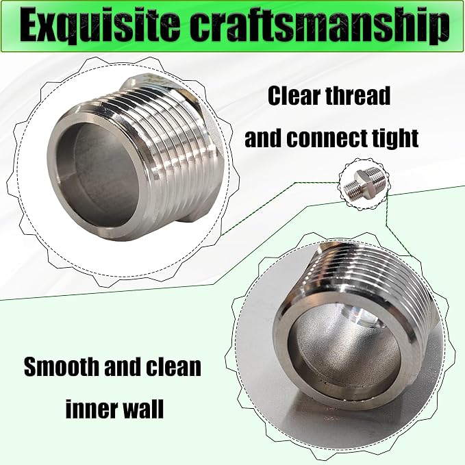 1/2" to 3/8" Male NPT Hex Reducing Nipple Fitting Adapter, 304 Stainless Steel - Image 4