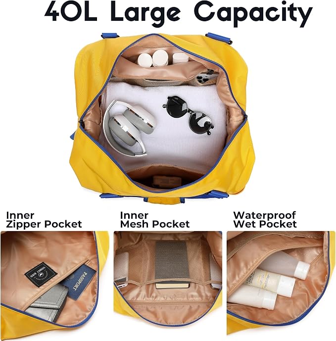 SUNNY BIRD Duffel with Utility Pouch, 40L Weekender Overnight Bag with Shoe - Image 3
