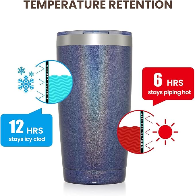 MEWAY 20oz Tumbler 4 Pack Double Wall Vacuum Insulated Travel Glitter Mug Bulk - Image 6