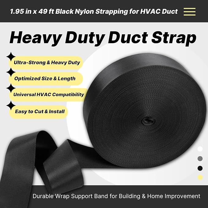 Heavy Duty Duct Strap – 1.95 in x 49 ft Black Nylon Strapping - Image 2