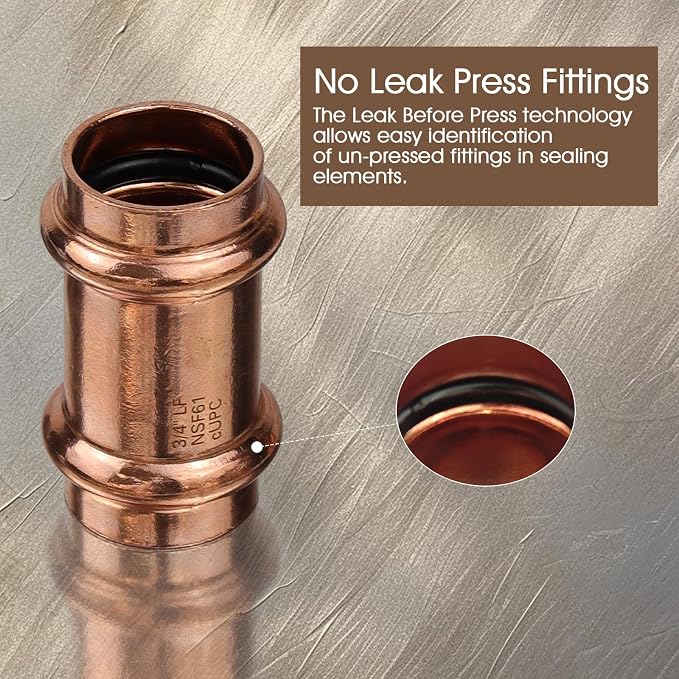 12PK Copper Press Fittings 3/4 inch Copper Coupling - Image 4