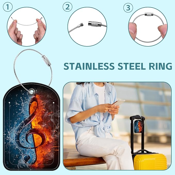 Treble Clef Luggage Tag for Suitcase Set of 2 PU Leather Cute Luggage Tags - Image 3
