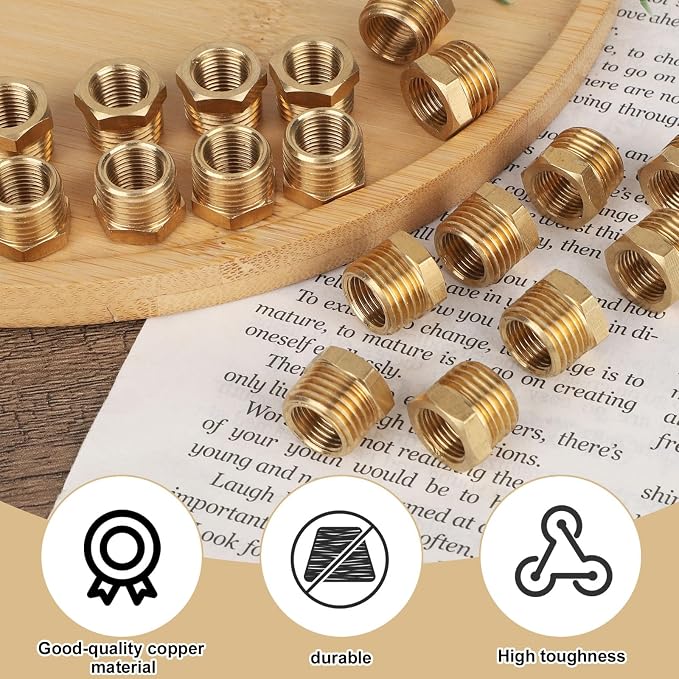 36pcs Brass Reducer Hex Bushing, 1/4 Inch to 1/8 Inch NPT Female Adapter | - Image 3