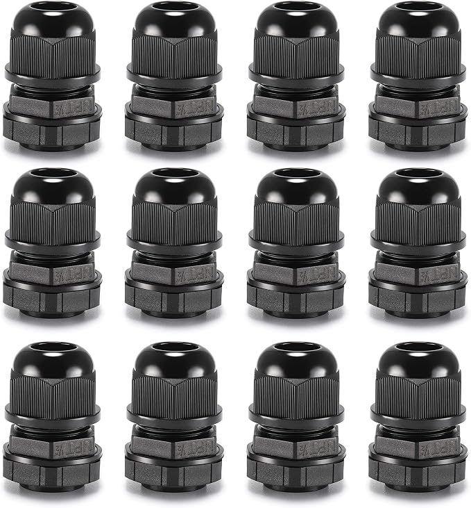 QILIPSU 12pcs 1/2" NPT Cable Gland Waterproof IP68 Nylon Cable Pass Through by QILIPSU