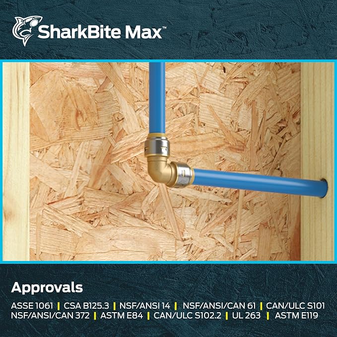 SharkBite Max 1/2 x 1/2 in PTC 90-Degree Elbow, Push-to-Connect Brass Plumbing - Image 6
