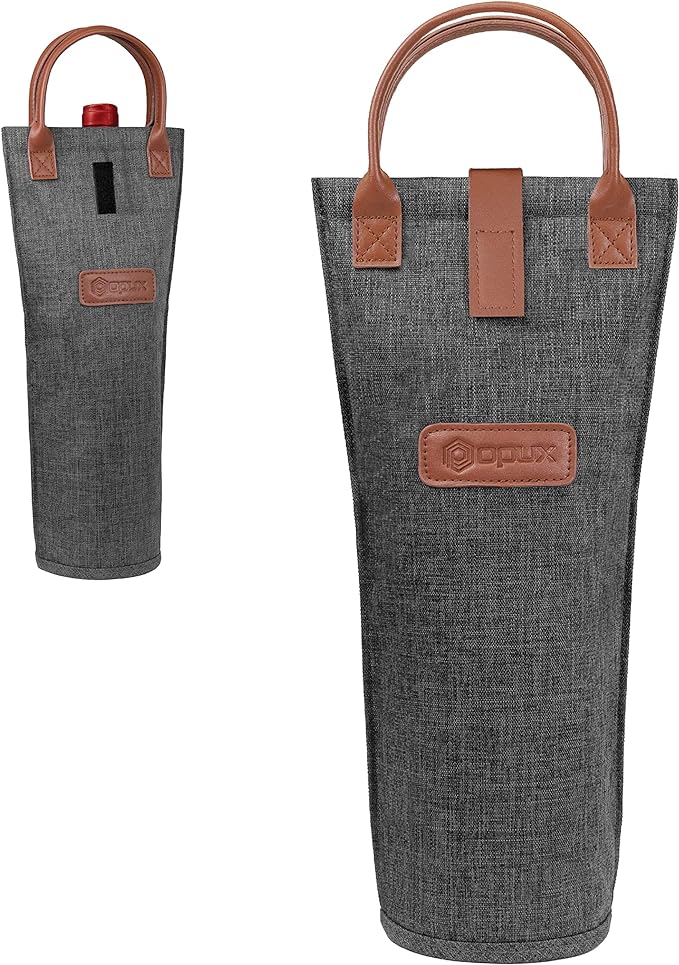 opux Wine Bag Single Bottle Carrier Tote, Insulated Travel Wine Cooler Bag by OPUX