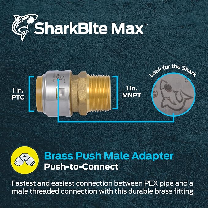SharkBite Max Male Adapter, 1 in Push-to-Connect x 1 in MNPT, Brass Plumbing - Image 2