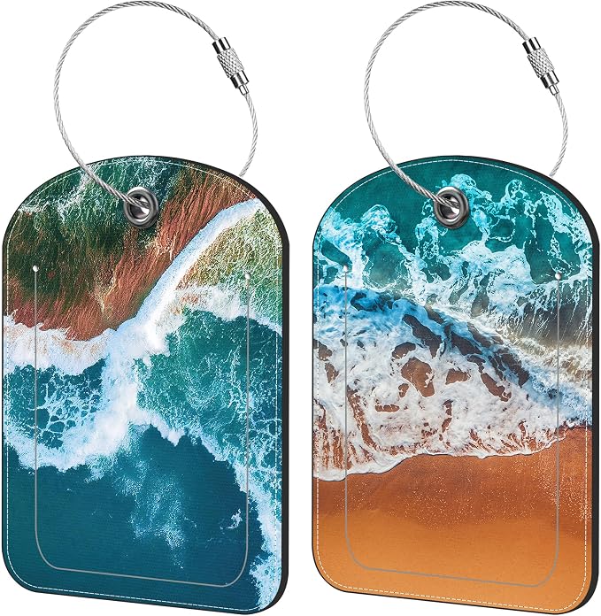 Sandy Beach Wave Luggage Tag for Suitcase Set of 2 PU Leather Cute Luggage Tags by iapodiad
