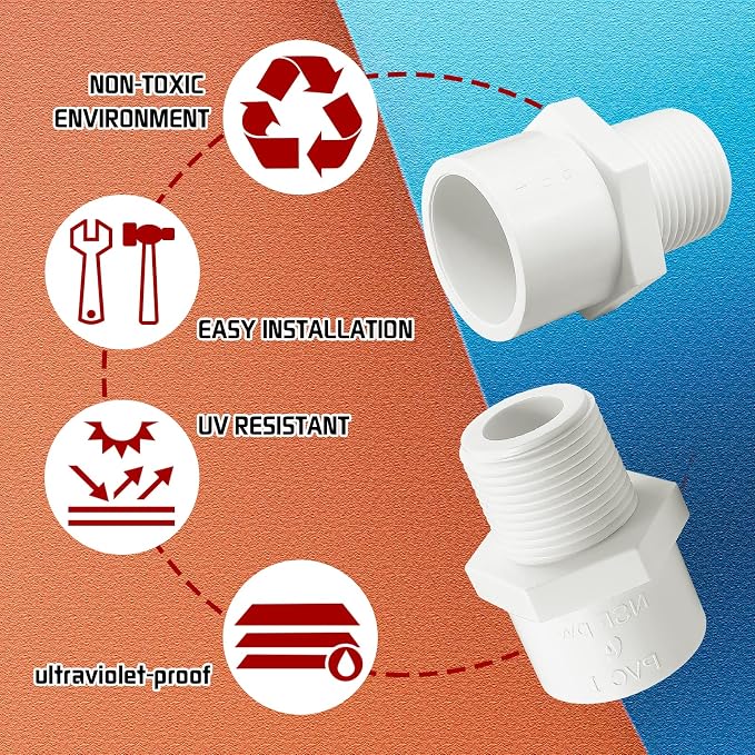 10Pcs White PVC Pipe Fittings, 1inch NPT Male Thread PVC Pipe Fitting Adapter - Image 4