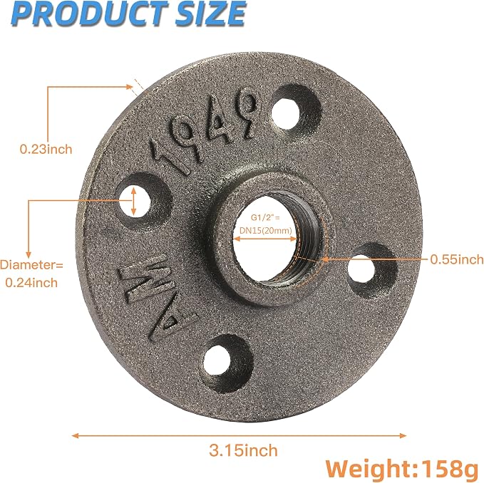 1/2" Heavy Duty Floor Flange, Home TZH 30 Pack Malleable iron Pipe Flange - Image 2