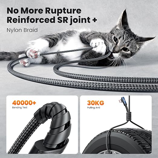 USB C Cable 100W Right Angle Fast Charging Cord, Nylon Braided USB 2.0 Cable - Image 7