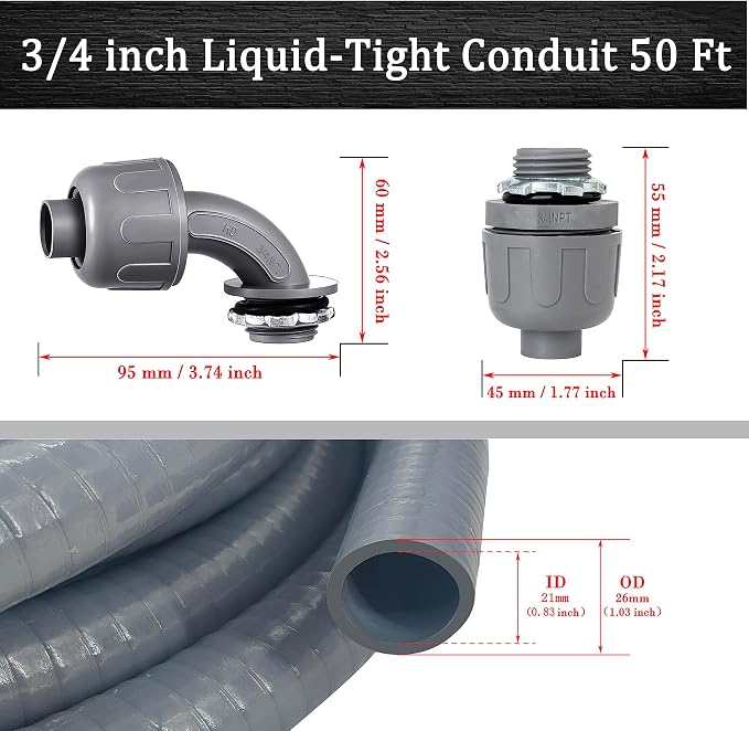 3/4inch 50 Foot Liquid-Tight Conduit Kit, Flexible Non Metallic Electrical - Image 2