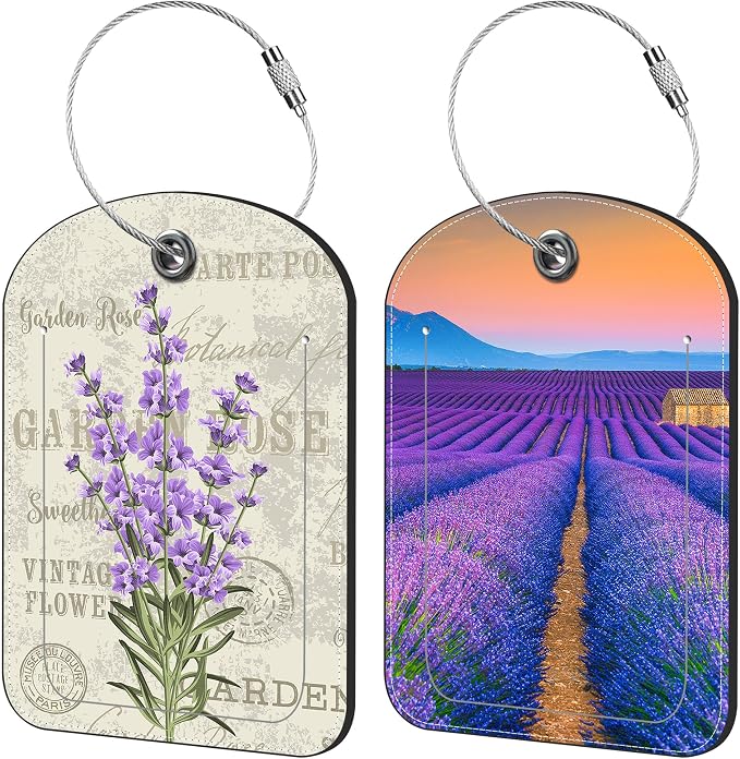 Purple Lavender Luggage Tag for Suitcase Set of 2 PU Leather Cute Luggage Tags by iapodiad