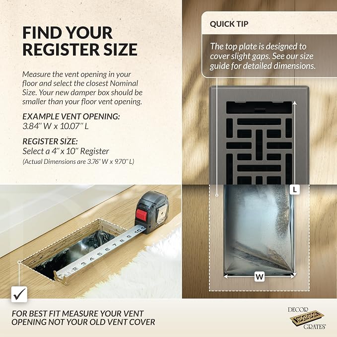Decor Grates Oriental Floor Register Air Vent Cover 4x10 Gun Metal - Image 3