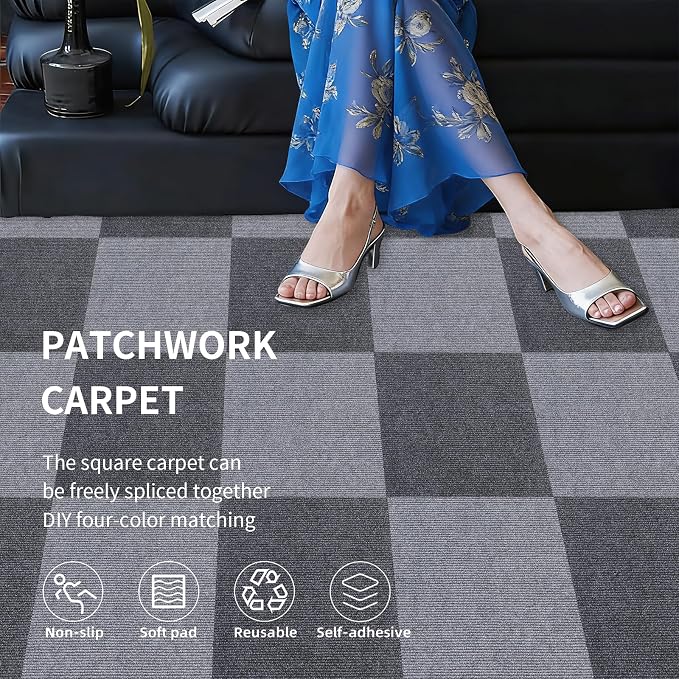 35pc 12" x 12" Self-Adhesive Carpet Tiles, Economical Temporary Flooring - Image 5