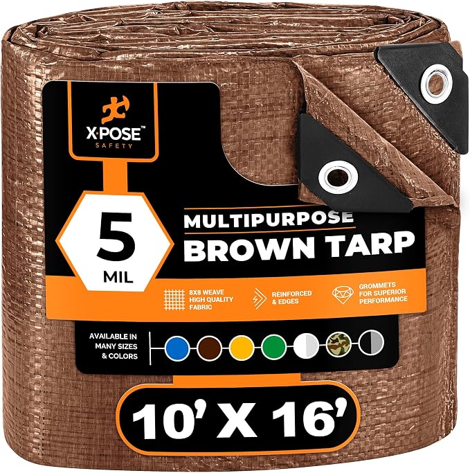 Multipurpose Protective Cover Brown Poly Tarp 10' x 16' by XposeSafety