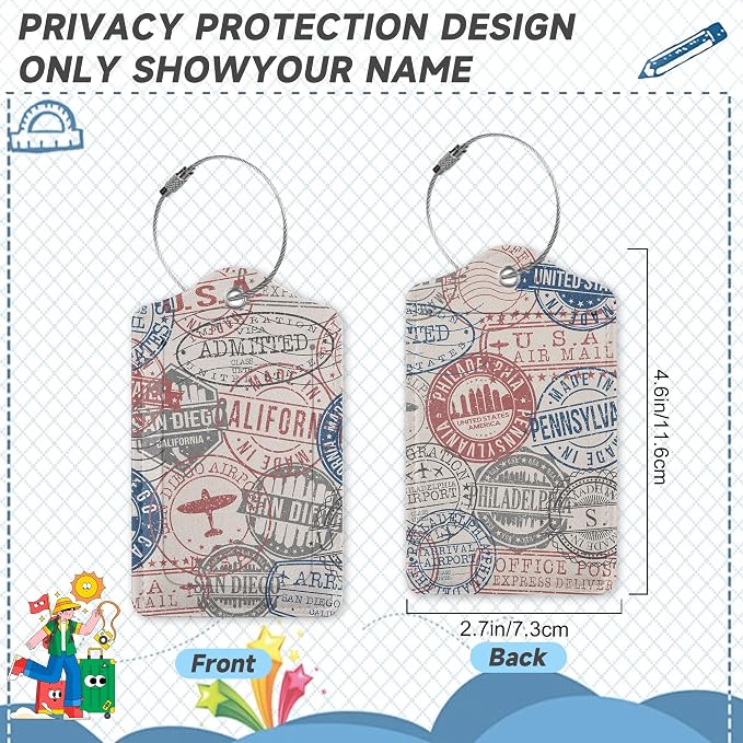 Set of 2 Luggage Tags for Suitcases, Leather Passport Travel Stamps Baggage Tags - Image 2