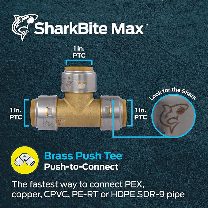 SharkBite Max 1 Inch Tee, Push to Connect Brass Plumbing Fitting, PEX Pipe - Image 2