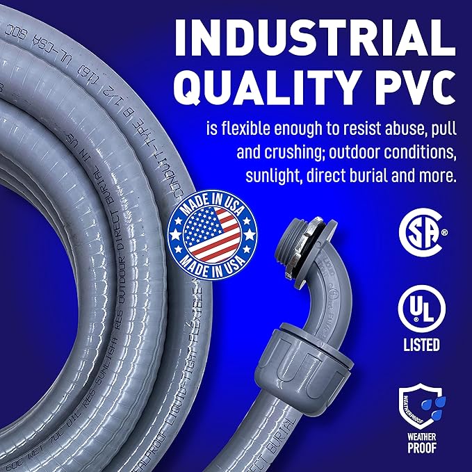 1-1/4 Inch Non-metallic Liquid-Tight Conduit and Connector Kit, 25 Foot Made in - Image 2