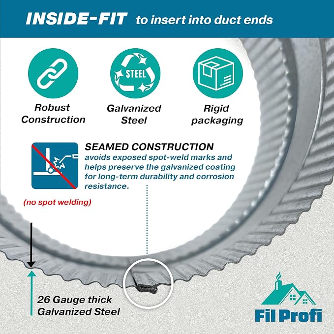 Inside-Fit. 5 Inch Diameter. Round Duct Coupling Sleeve, Galvanized Steel — - Image 4
