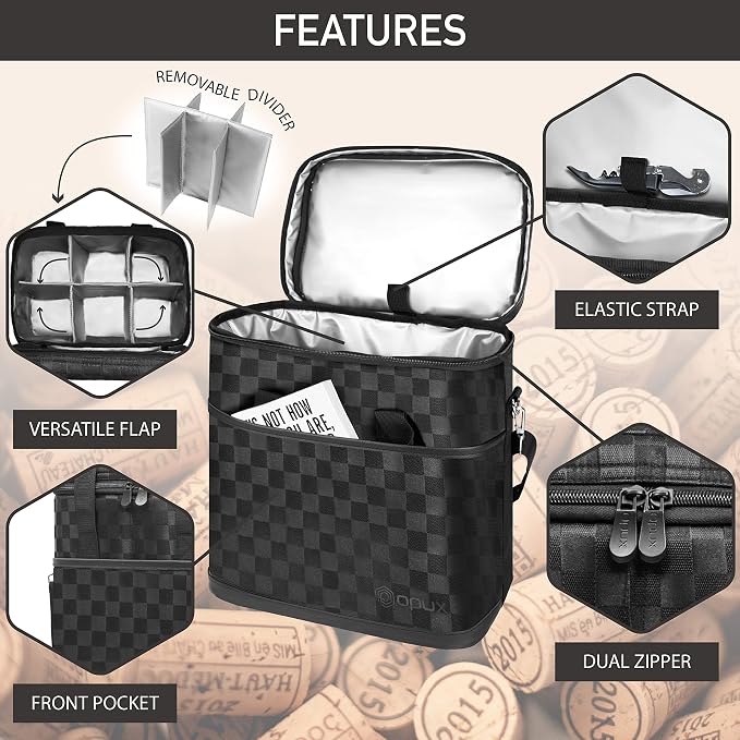 opux 6 Bottle Carrier Tote | Insulated Padded Wine Cooler Bag - Image 4