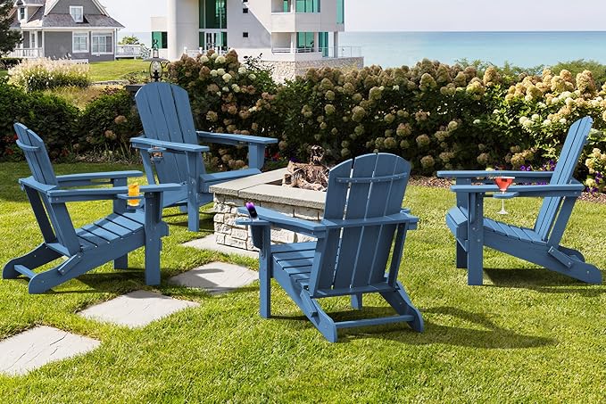 SERWALL Folding Adirondack Chair, HDPE Adirondack Chairs Set of 2, Plastic - Image 9