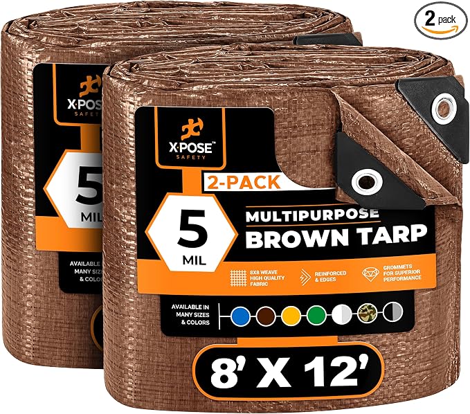 Multipurpose Protective Cover Brown Poly Tarp 8' x 12' by XposeSafety