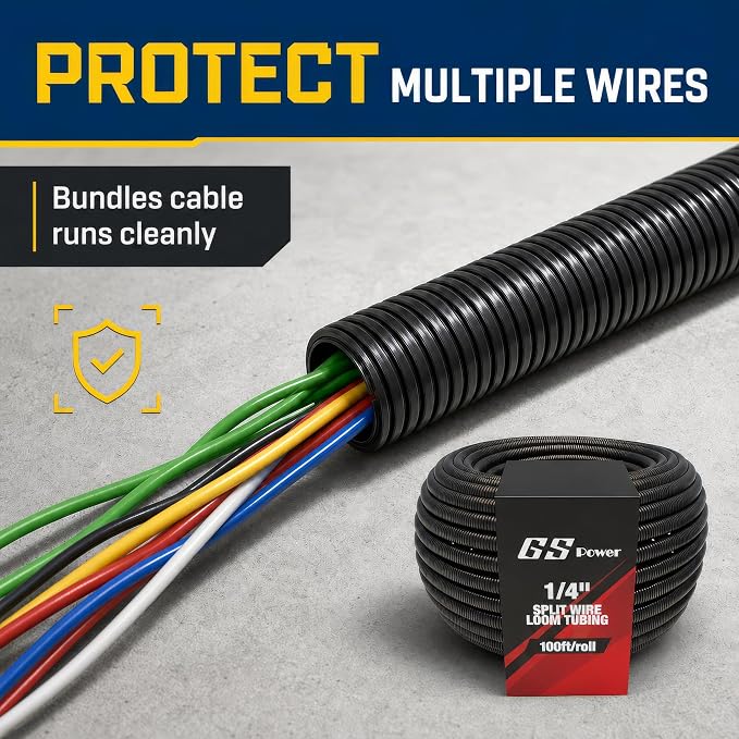 GS Power 1/4 Inch x 100ft Split Wire Loom Tubing, Split Cable Sleeve Cord - Image 5