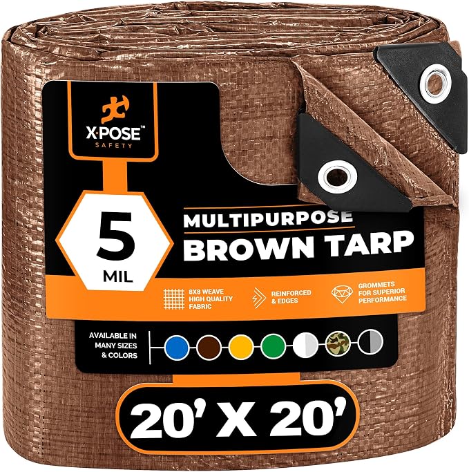 Multipurpose Protective Cover Brown Poly Tarp 20' x 20' by XposeSafety